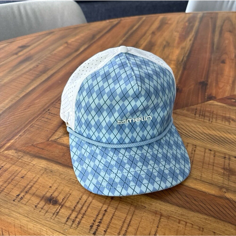 Melin Coronado Links Hydro Blue White Argyle Golf Hat Rope Cap Small